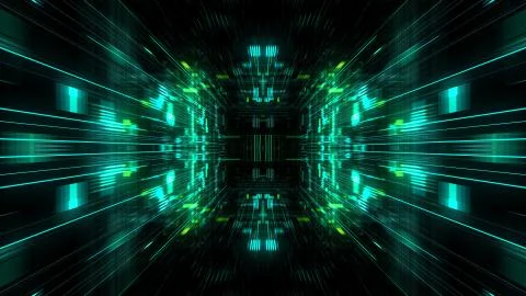 Abstract futuristic sci fi warp tunnel with particle grid. Stock Illustration