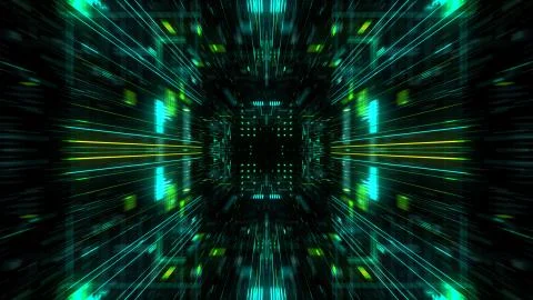 Abstract futuristic sci fi warp tunnel with particle grid. Stock Illustration