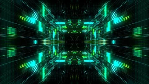 Abstract futuristic sci fi warp tunnel with particle grid. Stockillustratie