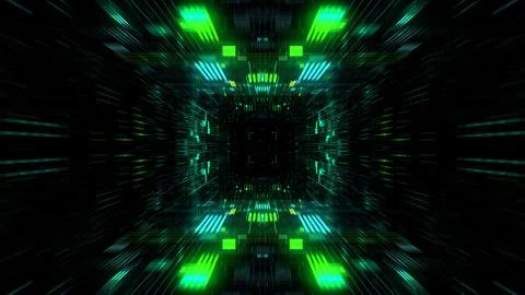 Abstract futuristic sci fi warp tunnel with particle grid. 스톡 일러스트