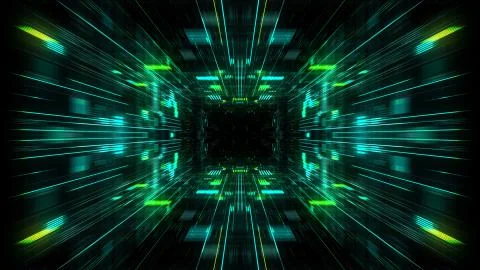 Abstract futuristic sci fi warp tunnel with particle grid. Stock Illustration