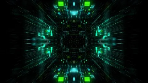 Abstract futuristic sci fi warp tunnel with particle grid. Stock Illustration
