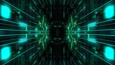 Abstract futuristic sci fi warp tunnel with particle grid. Stock Illustration