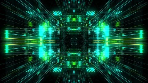 Abstract futuristic sci fi warp tunnel with particle grid. Stock Illustration