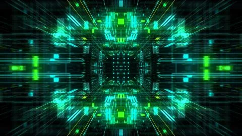 Abstract futuristic sci fi warp tunnel with particle grid. Stock Illustration