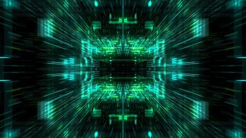 Abstract futuristic sci fi warp tunnel with particle grid. Stockillustratie