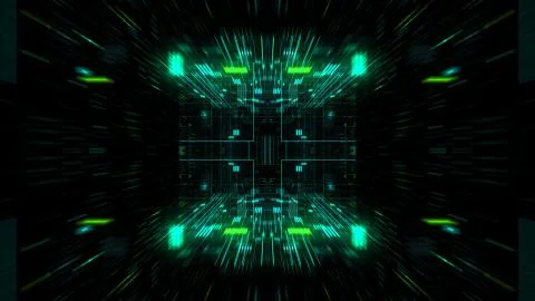 Abstract futuristic sci fi warp tunnel with particle grid. Stock Illustration