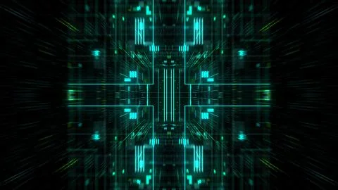 Abstract futuristic sci fi warp tunnel with particle grid. Stock Illustration
