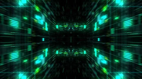 Abstract futuristic sci fi warp tunnel with particle grid. Stock Illustration
