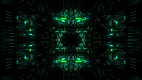 Abstract futuristic sci fi warp tunnel with particle grid. Stock Illustration