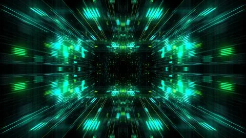Abstract futuristic sci fi warp tunnel with particle grid. Stock Illustration