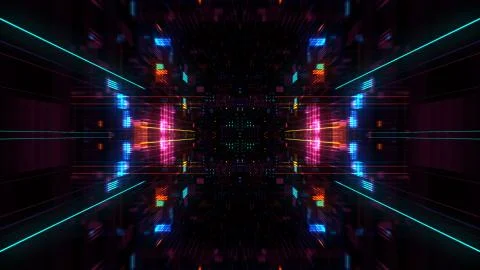 Abstract futuristic sci fi warp tunnel with particle grid. Stock Illustration