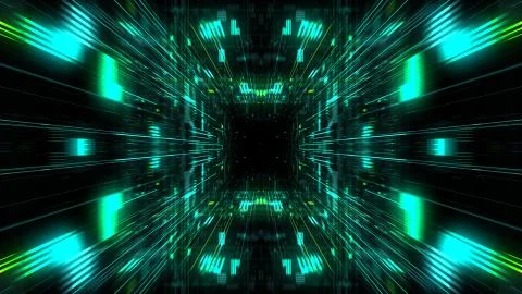 Abstract futuristic sci fi warp tunnel with particle grid. Stock Illustration