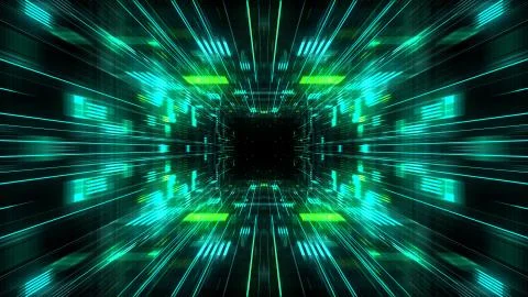 Abstract futuristic sci fi warp tunnel with particle grid. Stock Illustration