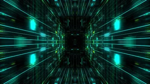 Abstract futuristic sci fi warp tunnel with particle grid. 스톡 일러스트