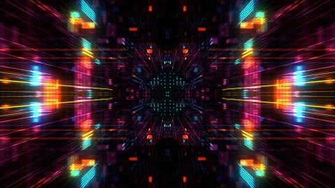 Abstract futuristic sci fi warp tunnel with particle grid. Stock Illustration