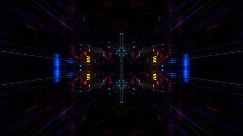 Abstract futuristic sci fi warp tunnel with particle grid. 스톡 일러스트