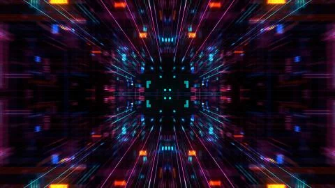 Abstract futuristic sci fi warp tunnel with particle grid. Stockillustratie