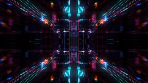 Abstract futuristic sci fi warp tunnel with particle grid. イラスト素材