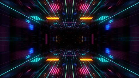 Abstract futuristic sci fi warp tunnel with particle grid. Stock Illustration