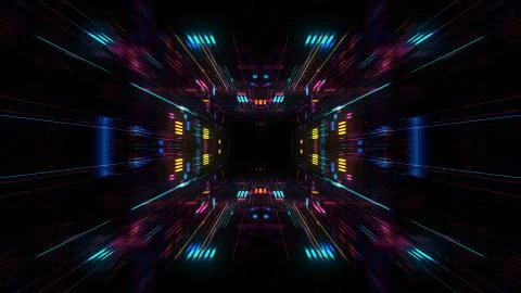 Abstract futuristic sci fi warp tunnel with particle grid. Stock Illustration
