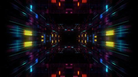 Abstract futuristic sci fi warp tunnel with particle grid. Stock Illustration