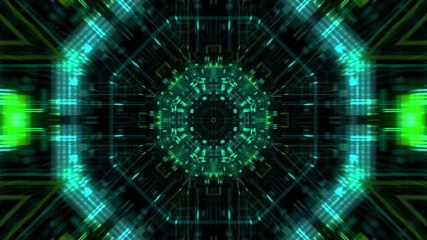 Abstract futuristic sci fi warp tunnel with particle grid. 스톡 일러스트