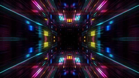 Abstract futuristic sci fi warp tunnel with particle grid. Stockillustratie