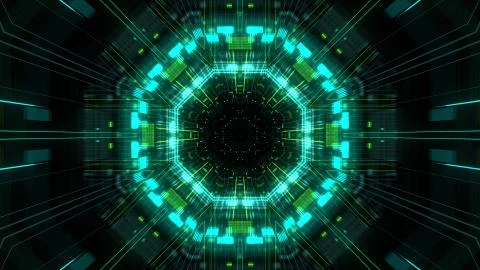 Abstract futuristic sci fi warp tunnel with particle grid. Stock Illustration