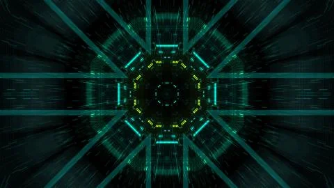 Abstract futuristic sci fi warp tunnel with particle grid. Stockillustratie