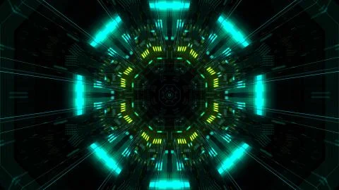 Abstract futuristic sci fi warp tunnel with particle grid. Stock Illustration