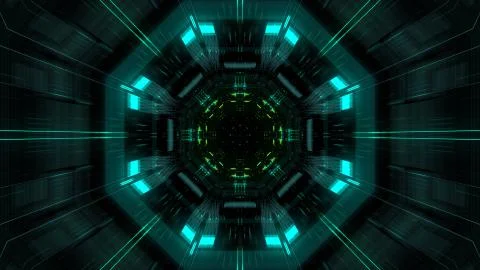 Abstract futuristic sci fi warp tunnel with particle grid. Stock Illustration