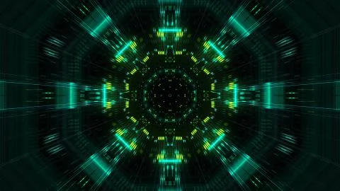 Abstract futuristic sci fi warp tunnel with particle grid. 스톡 일러스트