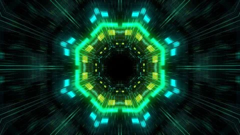 Abstract futuristic sci fi warp tunnel with particle grid. 스톡 일러스트