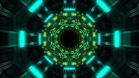 Abstract futuristic sci fi warp tunnel with particle grid. イラスト素材