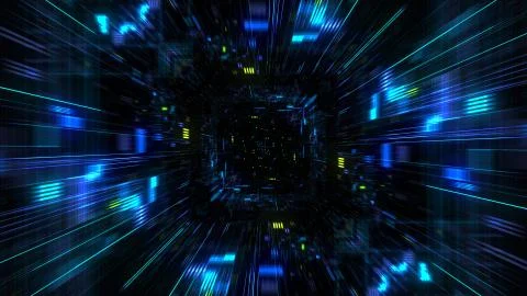 Abstract futuristic sci fi warp tunnel with particle grid. Stock Illustration