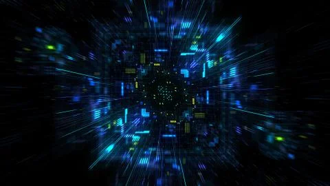 Abstract futuristic sci fi warp tunnel with particle grid. Stock Illustration