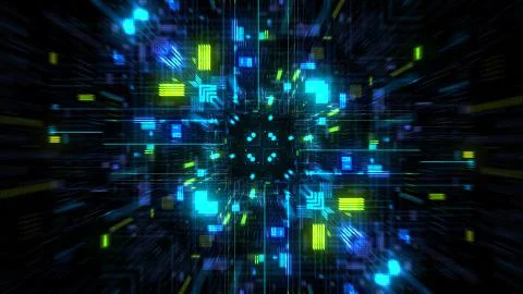 Abstract futuristic sci fi warp tunnel with particle grid. Stock Illustration