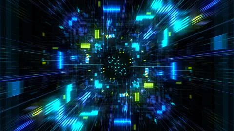 Abstract futuristic sci fi warp tunnel with particle grid. Stock Illustration