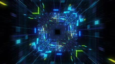Abstract futuristic sci fi warp tunnel with particle grid. 스톡 일러스트