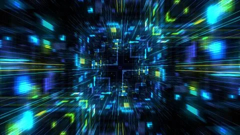Abstract futuristic sci fi warp tunnel with particle grid. Stock Illustration