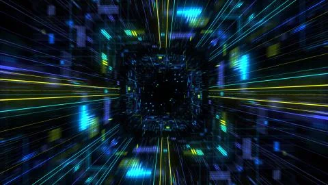 Abstract futuristic sci fi warp tunnel with particle grid. Stock Illustration