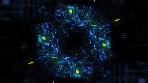 Abstract futuristic sci fi warp tunnel with particle grid. 스톡 일러스트