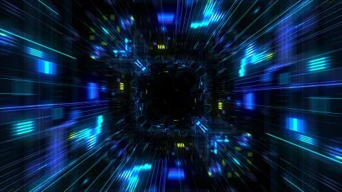 Abstract futuristic sci fi warp tunnel with particle grid. Stock Illustration