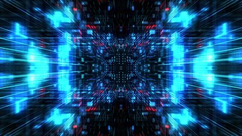 Abstract futuristic sci fi warp tunnel with particle grid. Stock Illustration