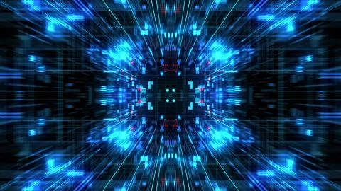 Abstract futuristic sci fi warp tunnel with particle grid. Stockillustratie