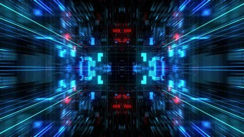 Abstract futuristic sci fi warp tunnel with particle grid. 스톡 일러스트