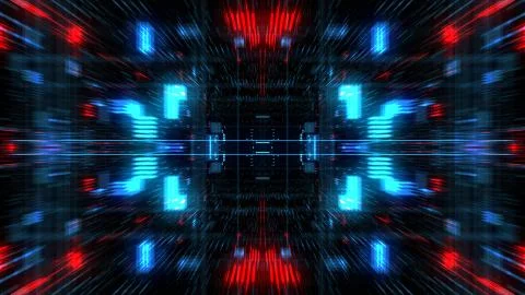 Abstract futuristic sci fi warp tunnel with particle grid. 스톡 일러스트