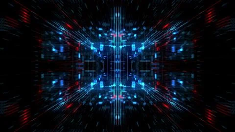 Abstract futuristic sci fi warp tunnel with particle grid. Stock Illustration