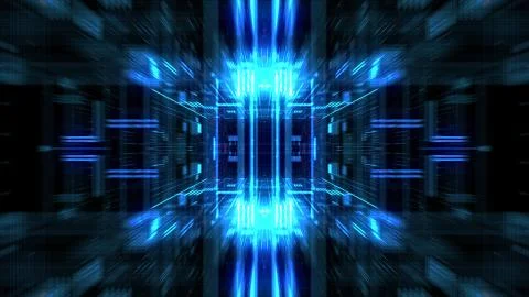 Abstract futuristic sci fi warp tunnel with particle grid. Stock Illustration